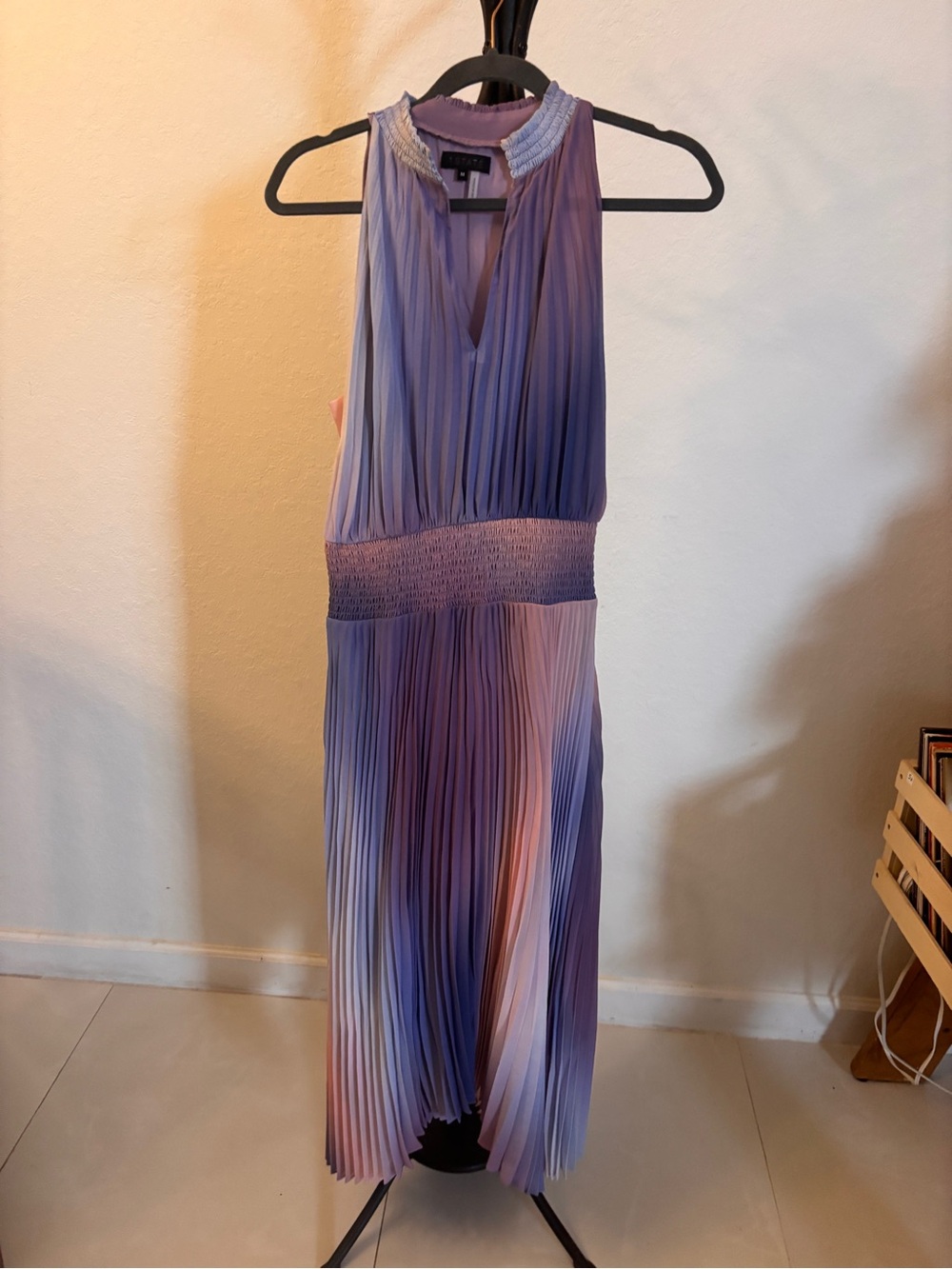 STATE Pleated Ombre Halter Maxi Dress - Lavender & Blush